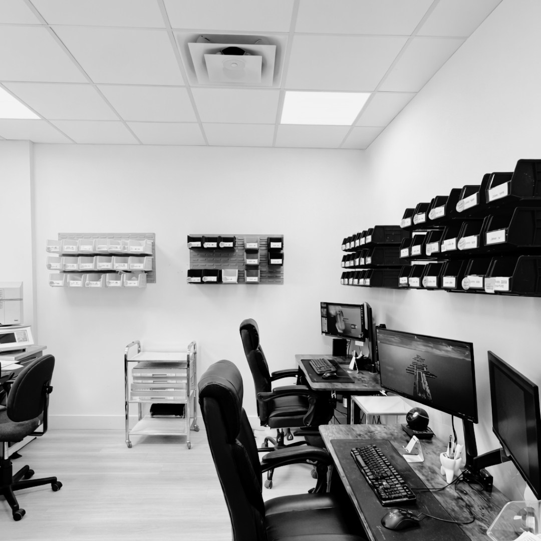 Dental laboratory workspace with models and bench workflow