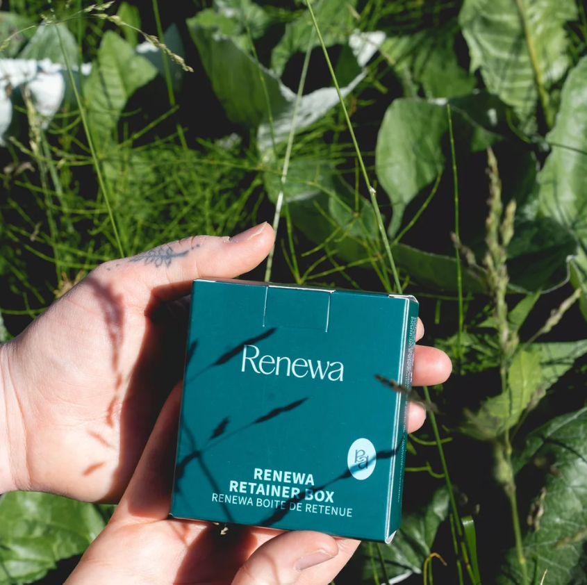 Renewa Retainer Box — teal case held in hands
